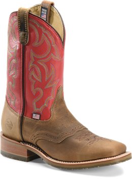 Light Brown/Red Double H Boot Wide Square Work Roper Old Town